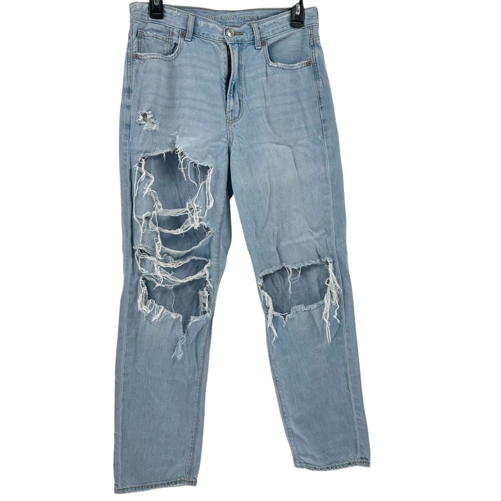American Eagle Jeans Light Blue Wash Destroyed Distressed 95% Cotton Women's Sz6 - Picture 1 of 11
